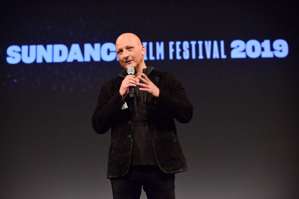 Director Dan Reed speaks onstage during the "Leaving Neverland" Premiere during the 2019 Sundance Film Festival. Photo by Jerod Harris/Getty Images.