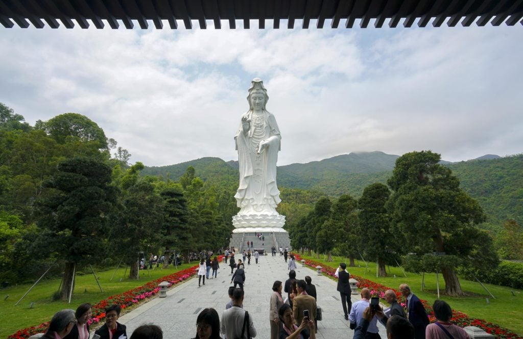 The 249-foot-tall statue of Goddess Guanyin at Tsz Shan Monastery. Photo by Zhang Wei/China News Service/VCG/Getty Images.
