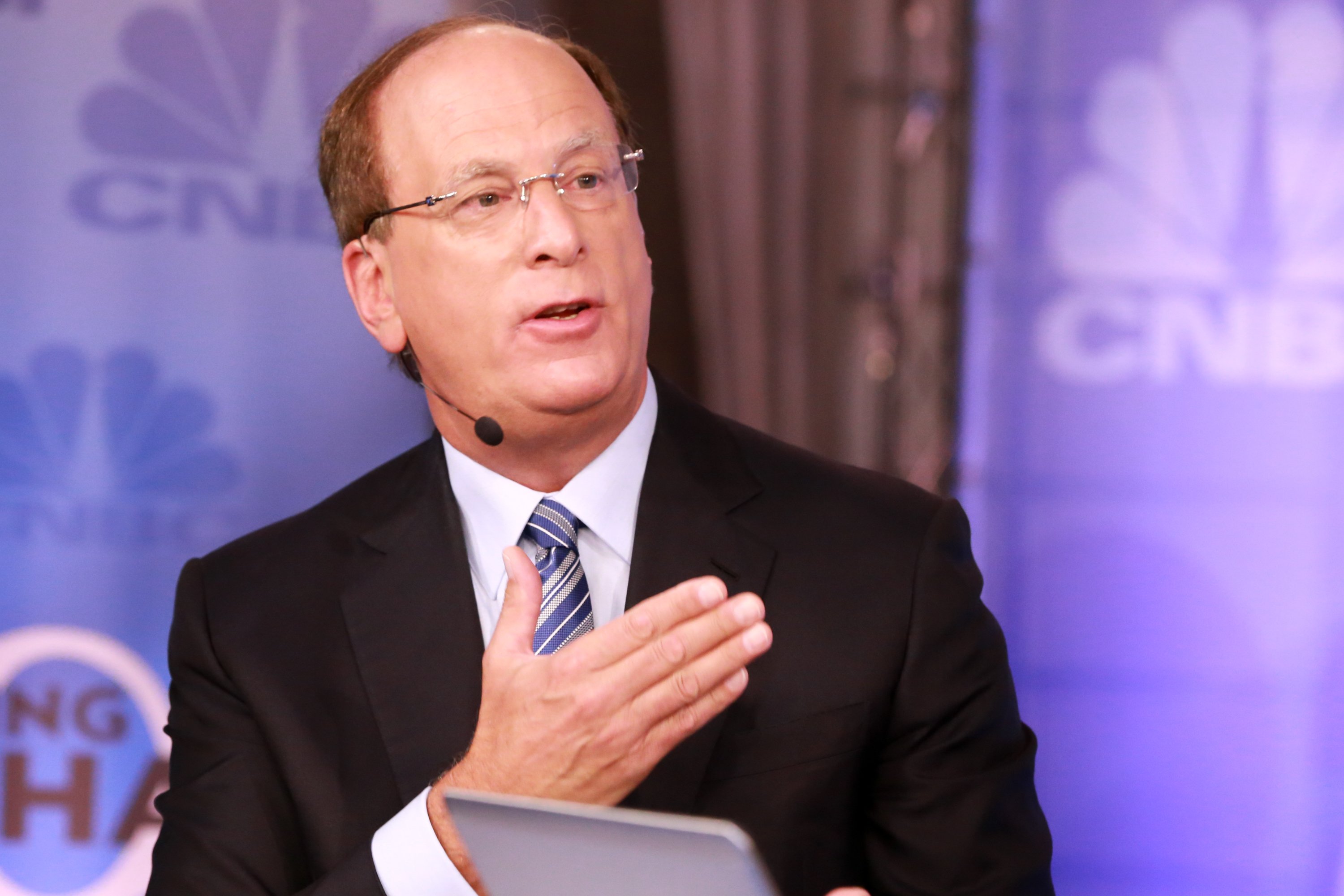 Larry Fink, the founder, chairman, and CEO of Blackrock, in an interview at the 2015 Delivering Alpha conference. (Katie Kramer/CNBC/NBCU Photo Bank via Getty Images)