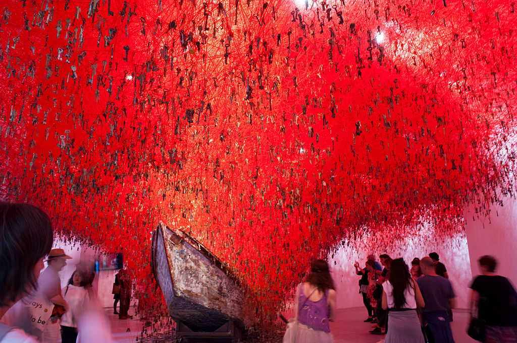 Chiharu Shiota 'Keys' is pictured in the Japanese Pavillion, Venice Biennale. May 2015. (Photo by Romano Cagnoni/Getty Images)