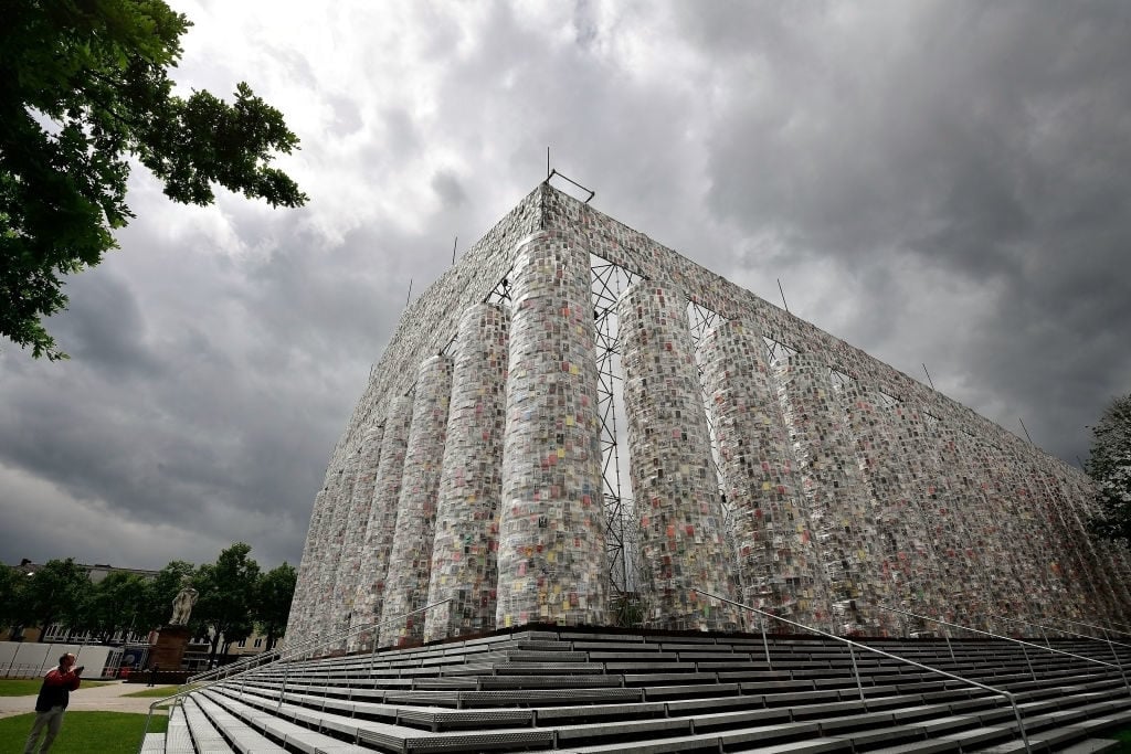 'The Parthenon of Books' by artist Marta Minujin in Kassel during documenta 14. Photo: Thomas Lohnes/Getty Images.