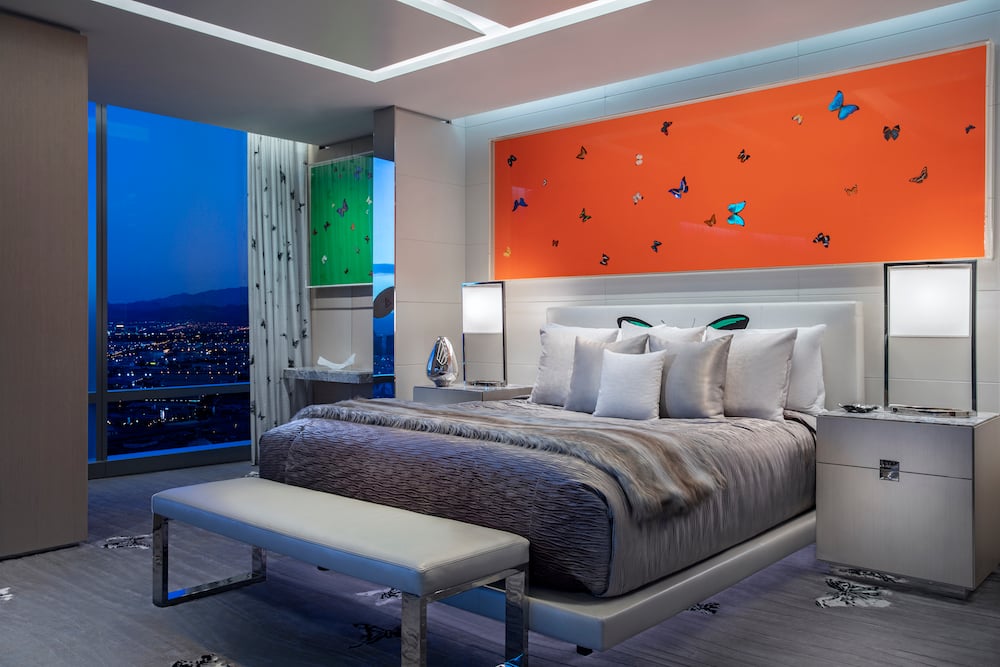 A bedroom inside Damien Hirst's 'Empathy Suite' at the Palms Casino.<br> Image courtesy of the Palms Casino Resort, Las Vegas