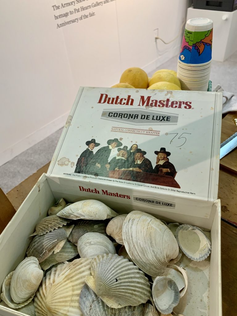 Mark Dion is using the same box from which to sell seashells that he used in 1994. Photo by Sarah Cascone.