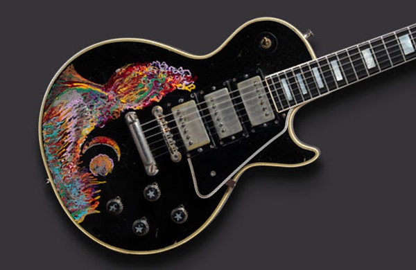 Keith Richards's 1957 Les Paul Custom (serial no. 7 7277), hand painted by Keith Richards, 1967. mage courtesy of the Metropolitan Museum of Art.