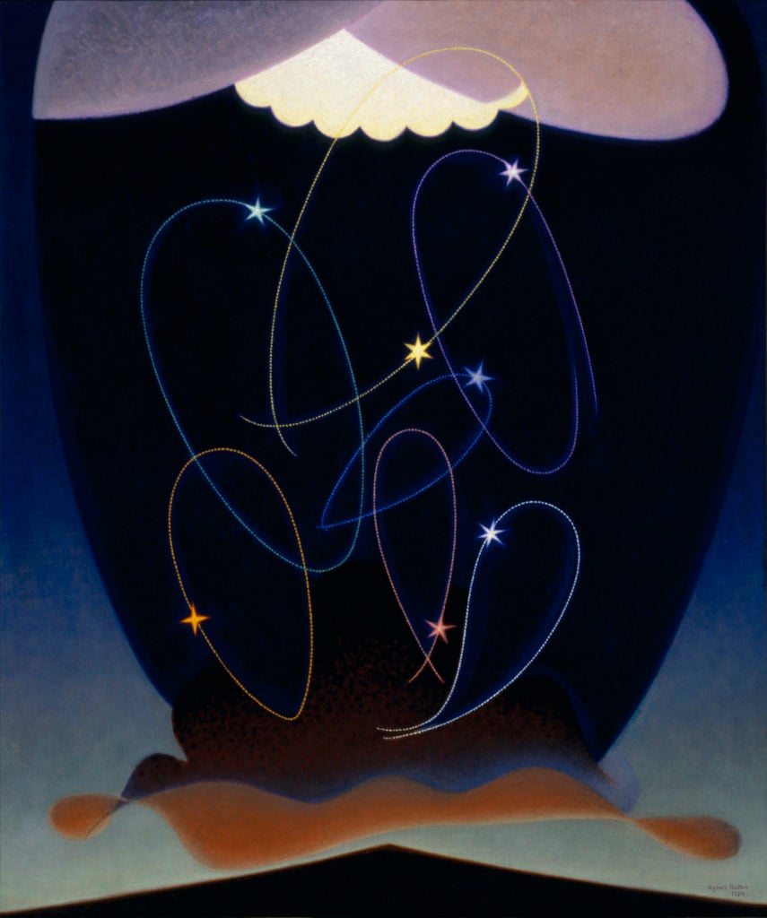 Agnes Pelton, Orbits (1934). Courtesy of the Oakland Museum of California, gift of Concours d'Antiques, the Art Guild of the Oakland Museum of California.