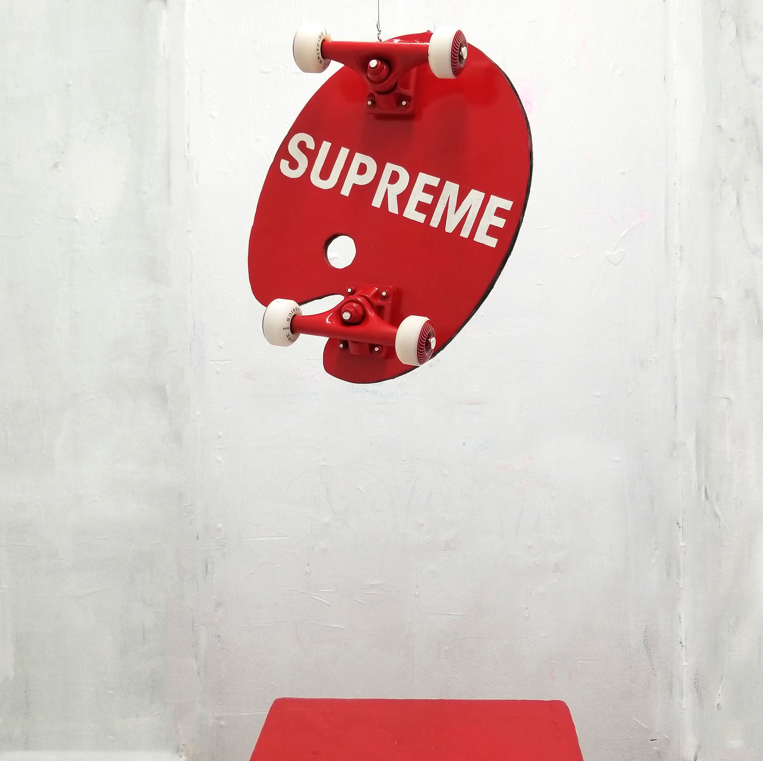 An Artist Slapped Wheels and Supreme Logo on Artist's Palette. Called ' Supreme Mundi,' Now Become the World's Most Skateboard