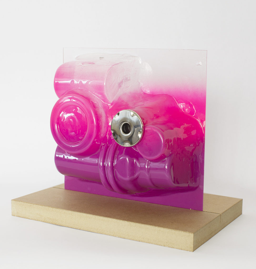 Mika Tajima, <i>Death in the Afternoon (Magenta/Pink)</i>, 2017. Photography by SculptureCenter. Image courtesy of the artist.