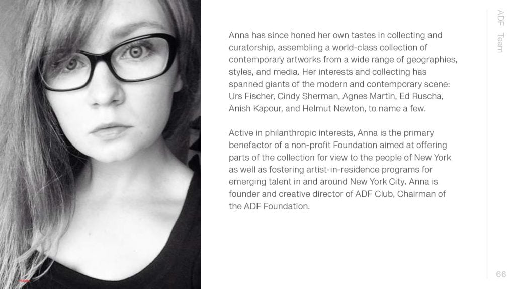 Page 67 of the Anna Delvey Foundation brochure.