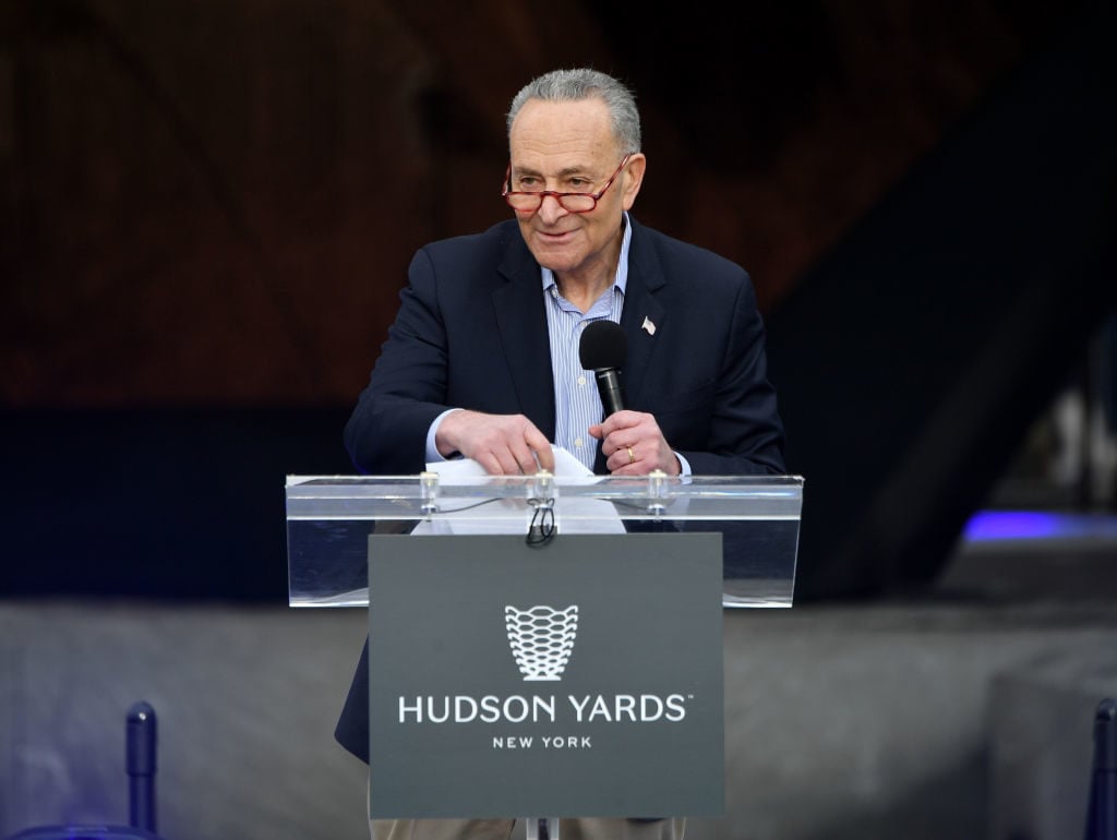 Senator Chuck Schumer Speaks onstage at Hudson Yards's official opening Event on March 15, 2019 in New York City. Photo by Dia Dipasupil/Getty Images for Related.