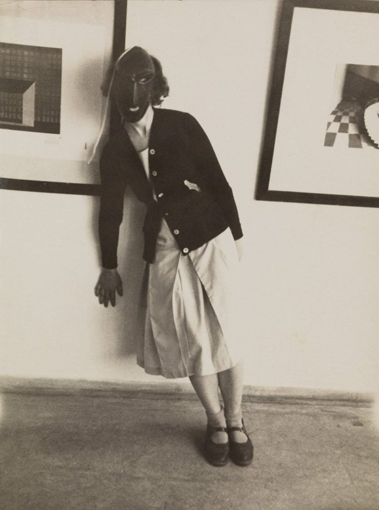 Anonymous, Bauhaus student in a mask from the Triadic Ballet (circa 1927). Photo © Getty Research Institute, Los Angeles.