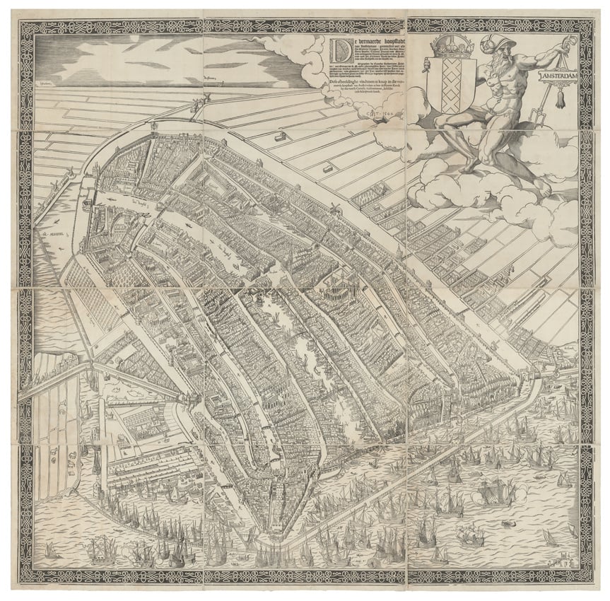 Cornilus Anthonisz, View of Amsterdam (1544). The first printed map of the city has become a VR experience from Daniel Crouch Rare Books at TEFAF. Courtesy of Daniel Crouch Rare Books. 