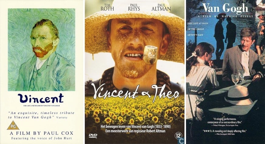 Cover images for Vincent: The Life and Death of Vincent van Gogh; Vincent and Theo (Dutch version); and Van Gogh.