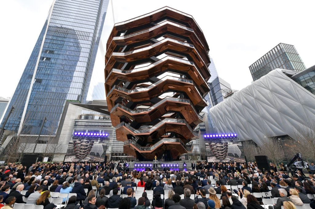 Designer Thomas Heatherwick speaks onstage at Hudson Yards, New York's Newest Neighborhood, Official Opening Event on March 15, 2019 in New York City. Photo by Dia Dipasupil/Getty Images for Related.