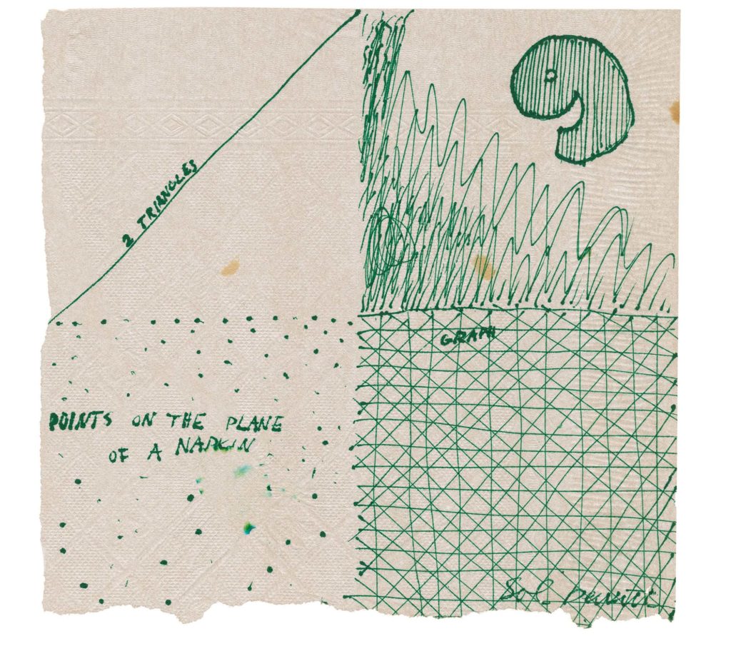 Sol Lewitt, sketch on a napkin. Courtesy of Schulson Autographs.
