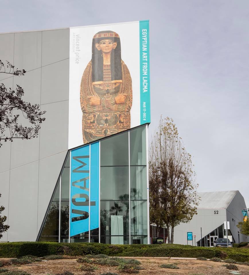 Exterior of the Vincent Price Art Museum, showing works on loan from LACMA. Courtesy of the Vincent Price Art Museum.