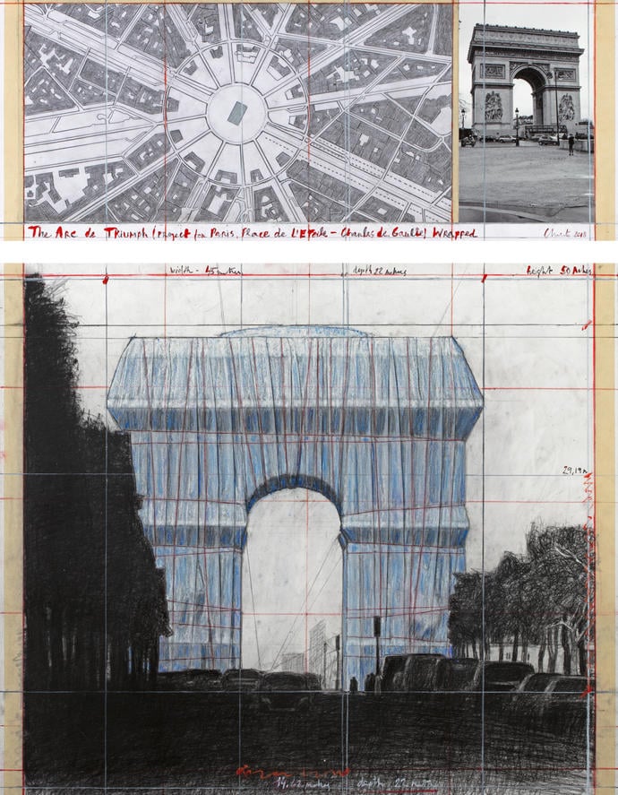 Christo, <i>L’Arc de Triomphe, Wrapped (Project for Paris - Place de l’Etoile – Charles de Gaulle)</i>. © 2019 Christo. Photo by André Grossmann.