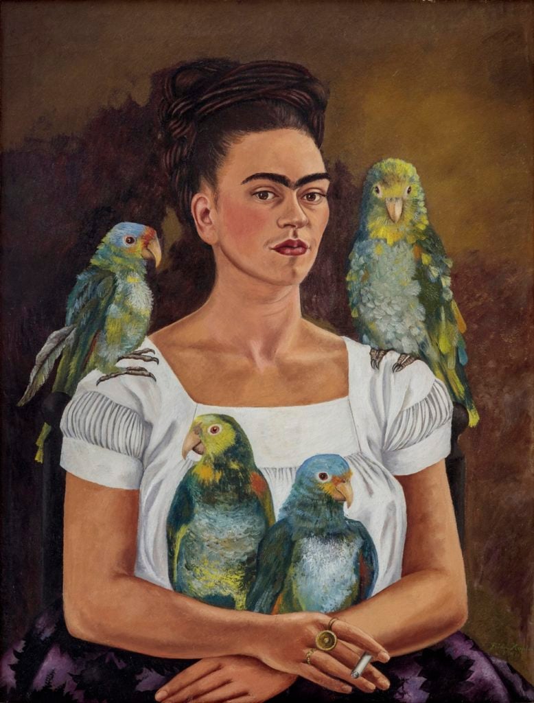 Frida Kahlo, Me and My Parrots (1941) © 2019 Banco de México Diego Rivera Frida Kahlo Museums Trust, Mexico, D.F. / Artists Rights Society (ARS), New York.