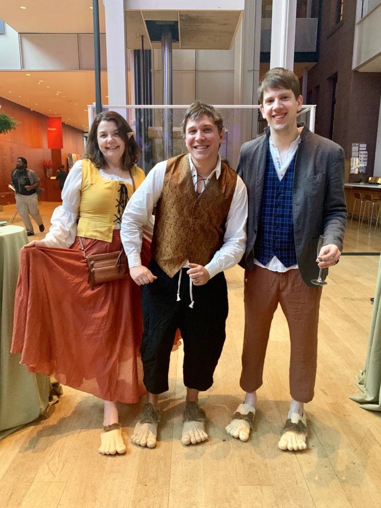 Lisa Harwell, Nick Eliopulos, and Andrew Eliopulos at the Morgan Museum & Library's Long-expected Party celebrating the “Tolkien: Maker of Middle-earth” exhibition. Photo by Sarah Cascone. 