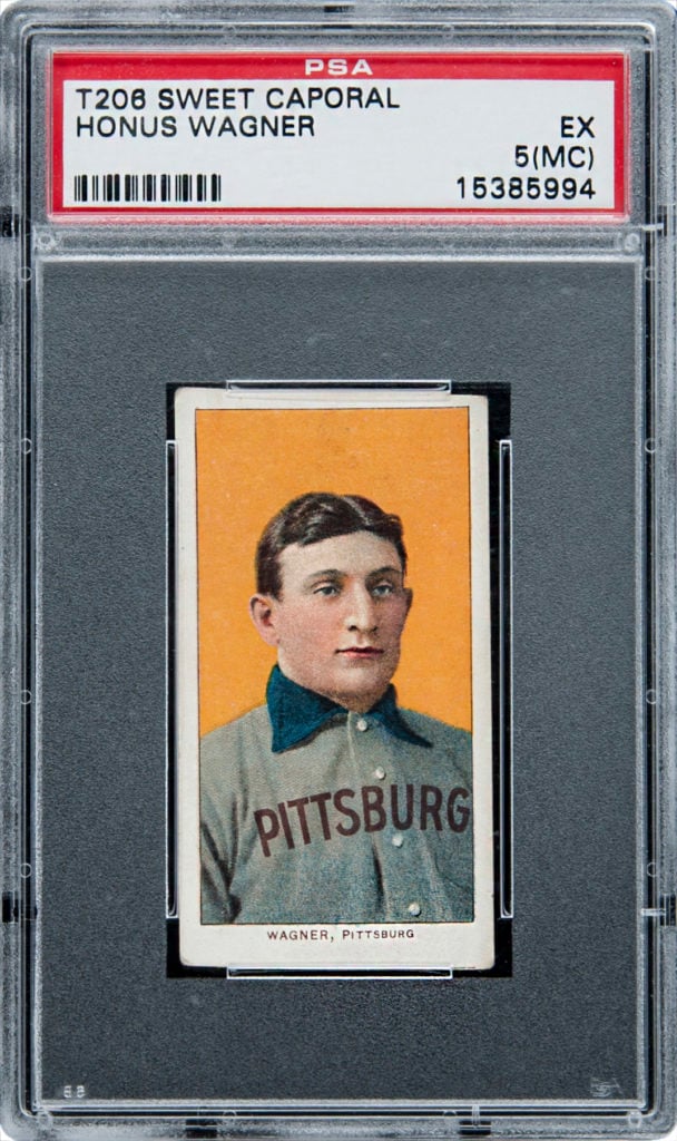 This T206 Honus Wagner set a new world record price for a baseball card, selling for $3.12 million at Goldin Auctions in 2016. Photo courtesy of Goldin Auctions. 
