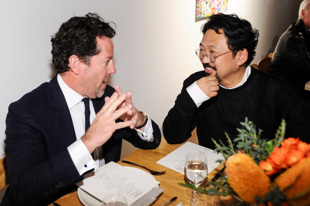 LOS ANGELES, CA - APRIL 11: Tim Blum and Takashi Murakami attend Takashi Murakami Private Preview And Dinner At Blum & Poe on April 11, 2013 in Los Angeles, California. (Photo by Stefanie Keenan/Getty Images for Blum and Poe)