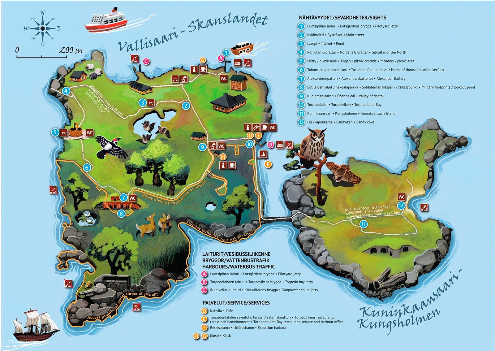 Official Finnish tourism map of Vallisaari.