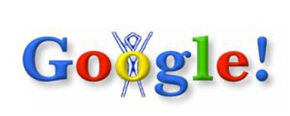 The original Google Doodle, back in 1998, was an "out of office" message while the founders were at Burning Man. Courtesy of Google. 