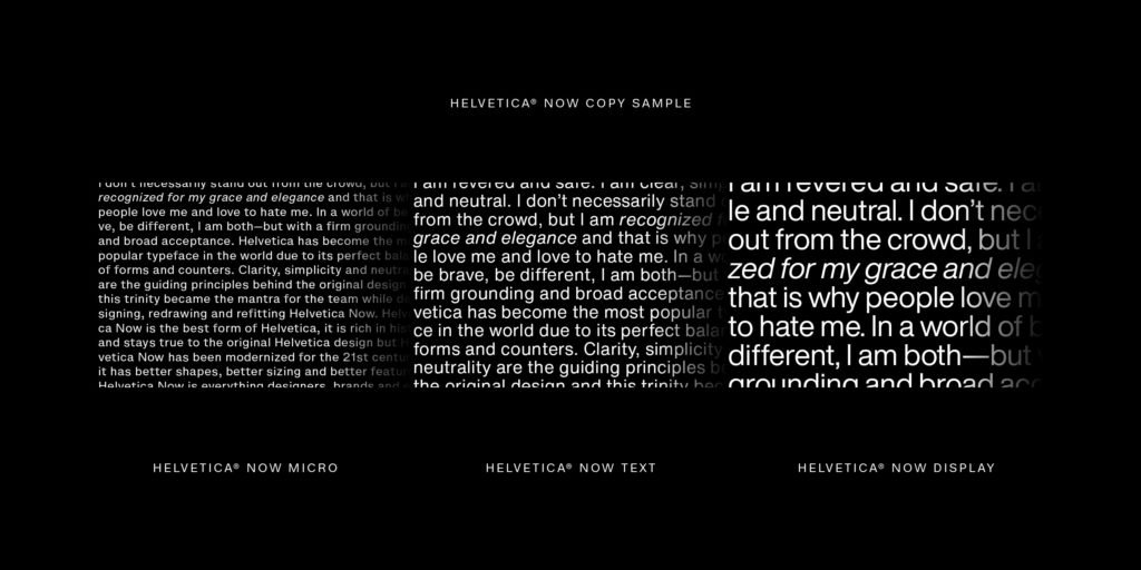 Examples of Helvetica Now. Image courtesy of Monotype.