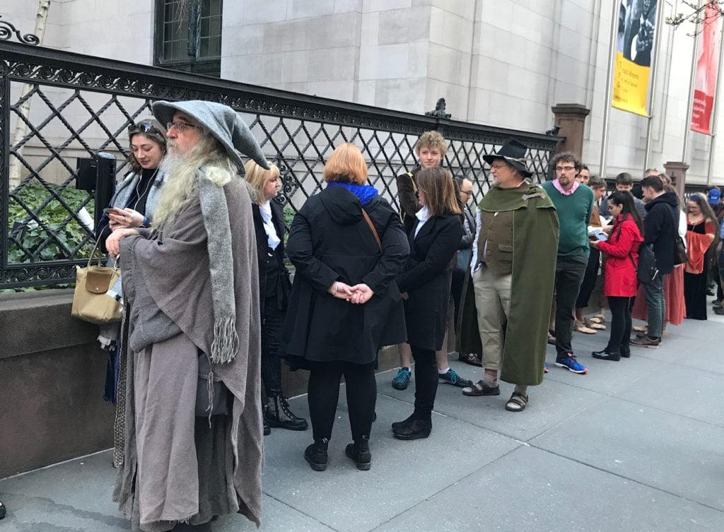 Guests lined up down the block to attend the Morgan Museum & Library's Long-expected Party celebrating the “Tolkien: Maker of Middle-earth” exhibition. Photo courtesy of the Morgan Library & Museum.
