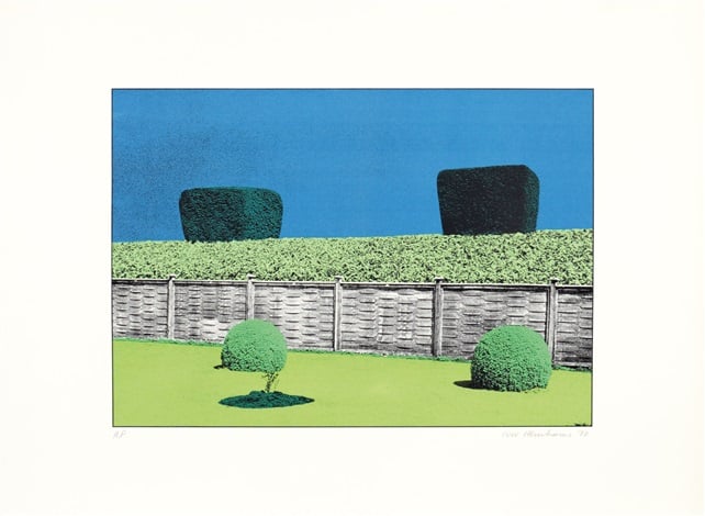 Ivor Abrahams, The Garden Suite V (Fence & hedge with two bushes), 1970. Courtesy Bernard Jacobson Gallery. 