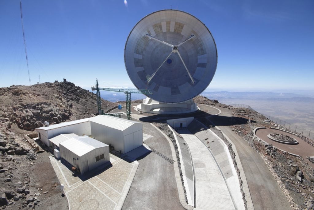 The Large Millimeter Telescope (LMT) in Mexico, operated jointly by the University of Massachusetts Amherst and Mexico’s Instituto Nacional de Astrofísica, Óptica y Electrónica, was one of the telescopes used by the Event Horizon Telescope project to capture the first image of a black hole. Photo courtesy of UMASS Amherst. 