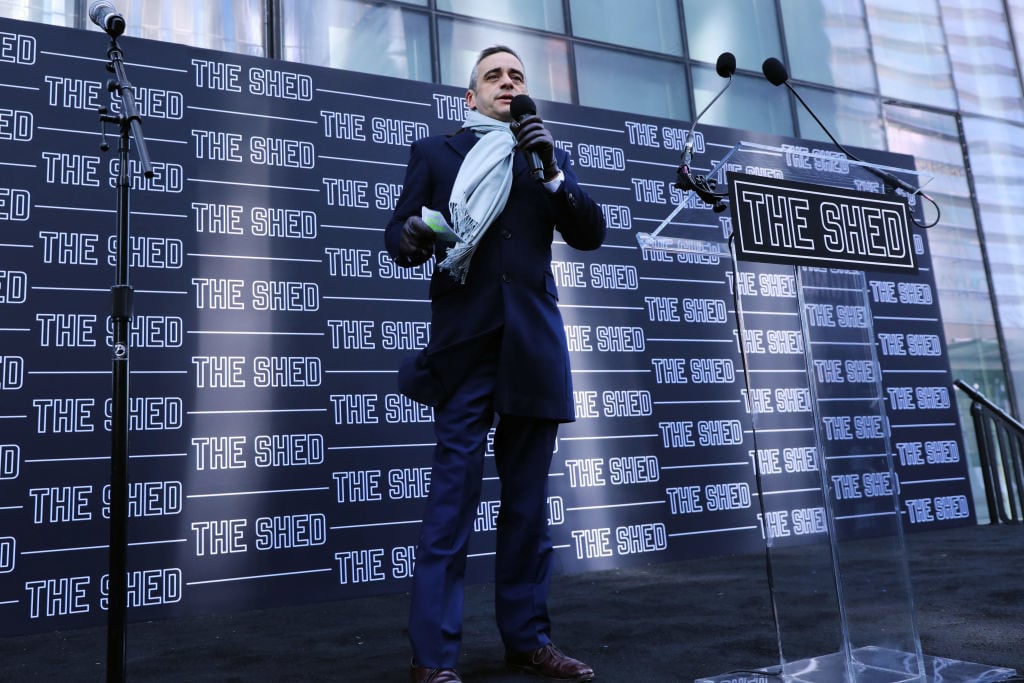 Artistic director and chief executive of The Shed, Alex Poots, speaks at a dedication ceremony for the new cultural space at Hudson Yards on April 01, 2019. Photo by Spencer Platt/Getty Images.