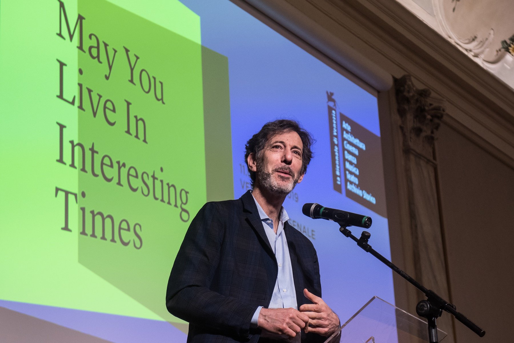 Ralph Rugoff, curator of the 58th Venice Biennale Art, attends the press conference at Ca' Giustinian on March 7, 2019 in Venice, Photo by Simone Padovani/Awakening/Getty Images.