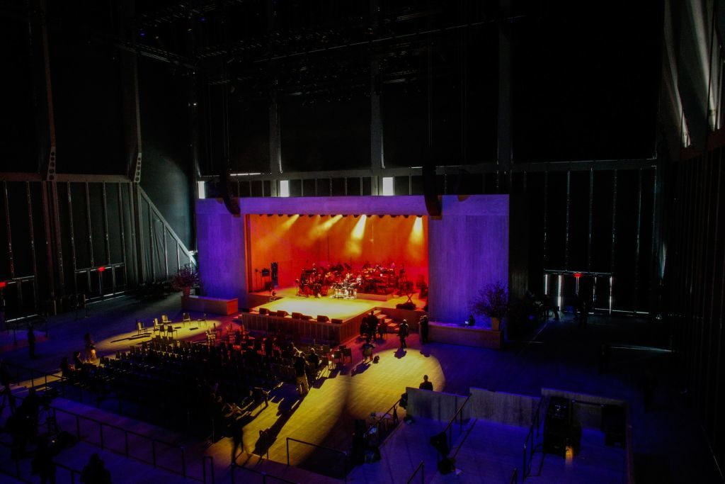 Members of the <em>Soundtrack of America</em> house band Rehearsal perform at the new arts center The Shed on the Hudson Yards on April 03, 2019 in New York City. Photo courtesy Kena Betancur/AFP/Getty Images.