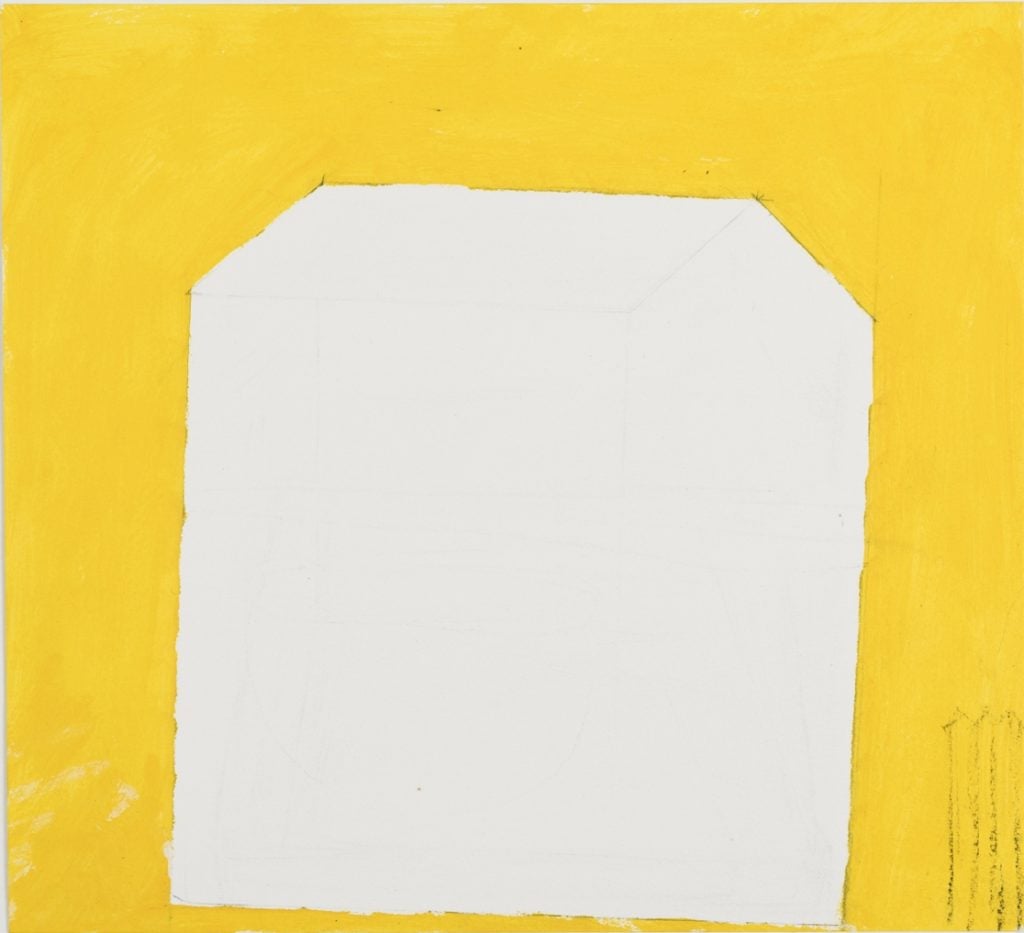 Horst Antes, <i>Yellow, white house, fence</i> (2013). Courtesy of the artist and Galerie Koch. 