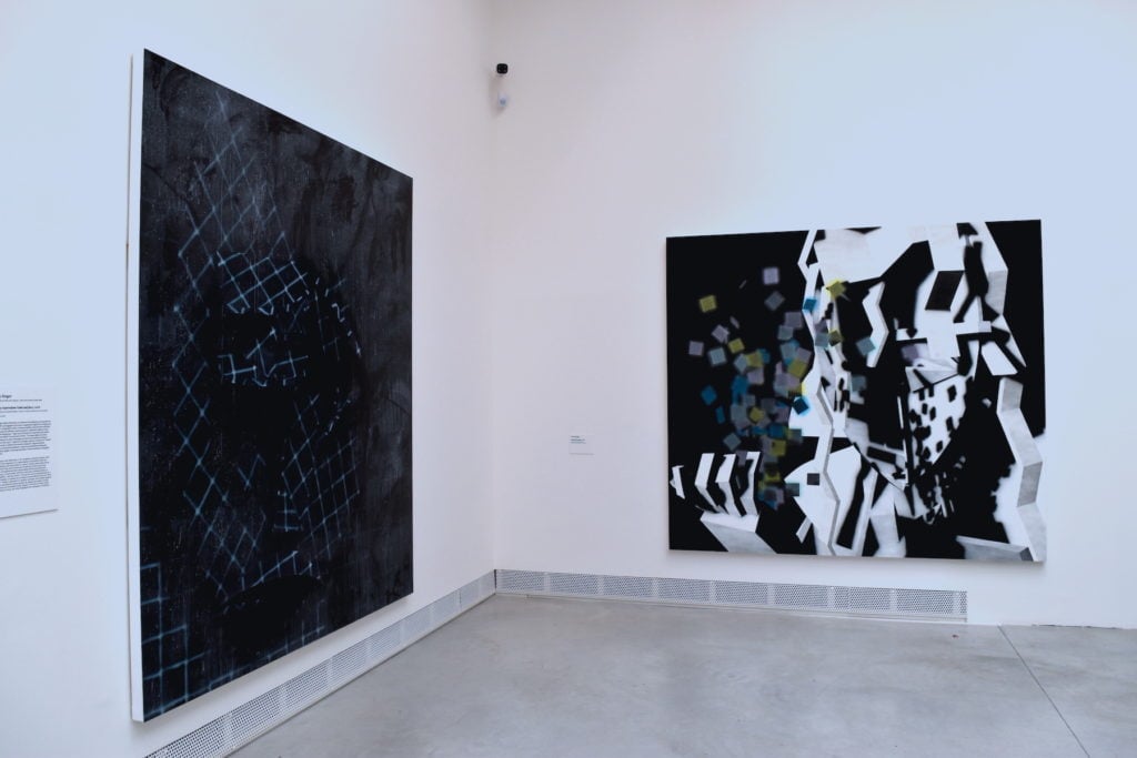 Two paintings by Avery Singer. Image courtesy Ben Davis.