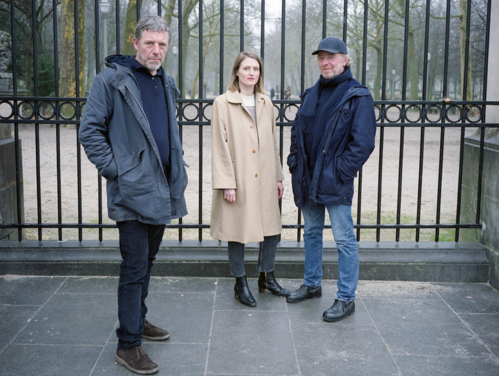 Jos de Gruyter (left) and Harald Thys (right) with Anne-Claire Schmitz, curator of the 2019 Belgian Pavilion. Copyright and courtesy the artists. Image: Margaux Nieto.
