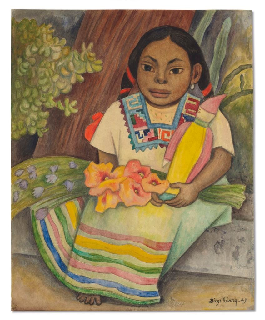 Diego Rivera, Niña sentada con flores (1949). Image courtesy of Christie's.