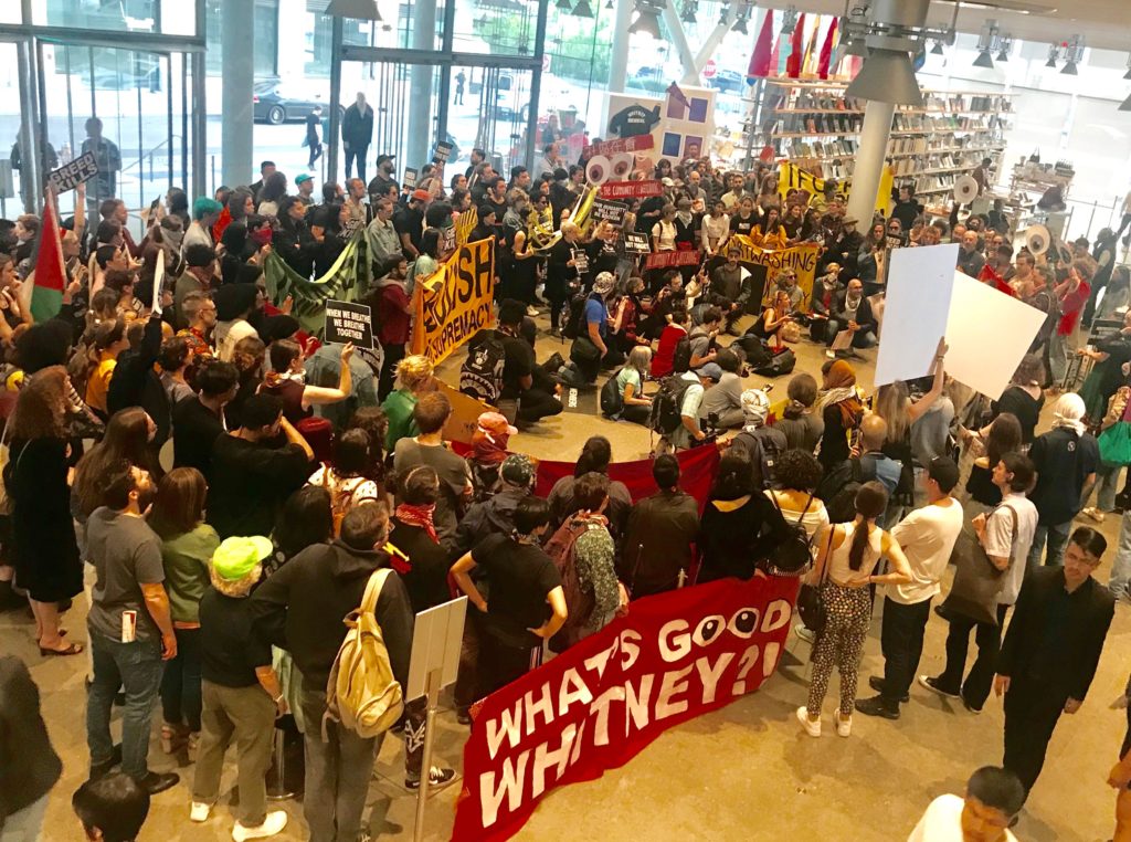 Protesters at the Whitney Museum. Courtesy of Decolonize This Place.