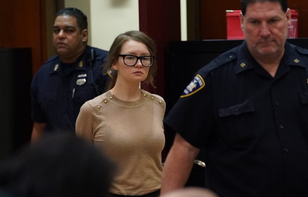 Anna "Delvey" Sorokin in a courtroom during her trial in New York. Photo by Timothy A. Clary/AFP/Getty Images.