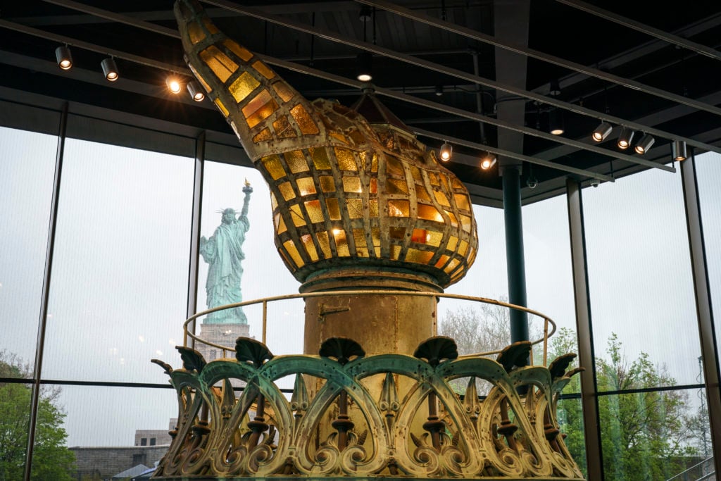 The original Statue of Liberty torch is on display at Liberty Island's Statue of Liberty Museum. Photo by Drew Angerer/Getty Images.