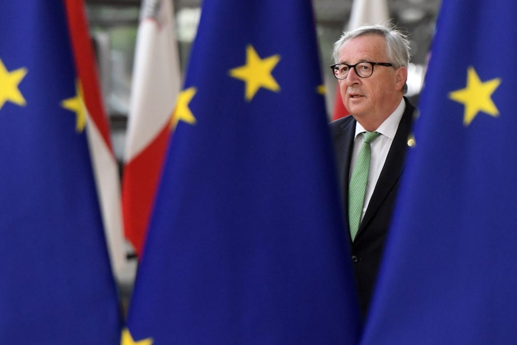 European Commission President Jean-Claude Juncker arrives for a European Union summit at EU Headquarters in Brussels on May 28, 2019. Photo by Emmanuel Dunand/AFP/Getty Images.