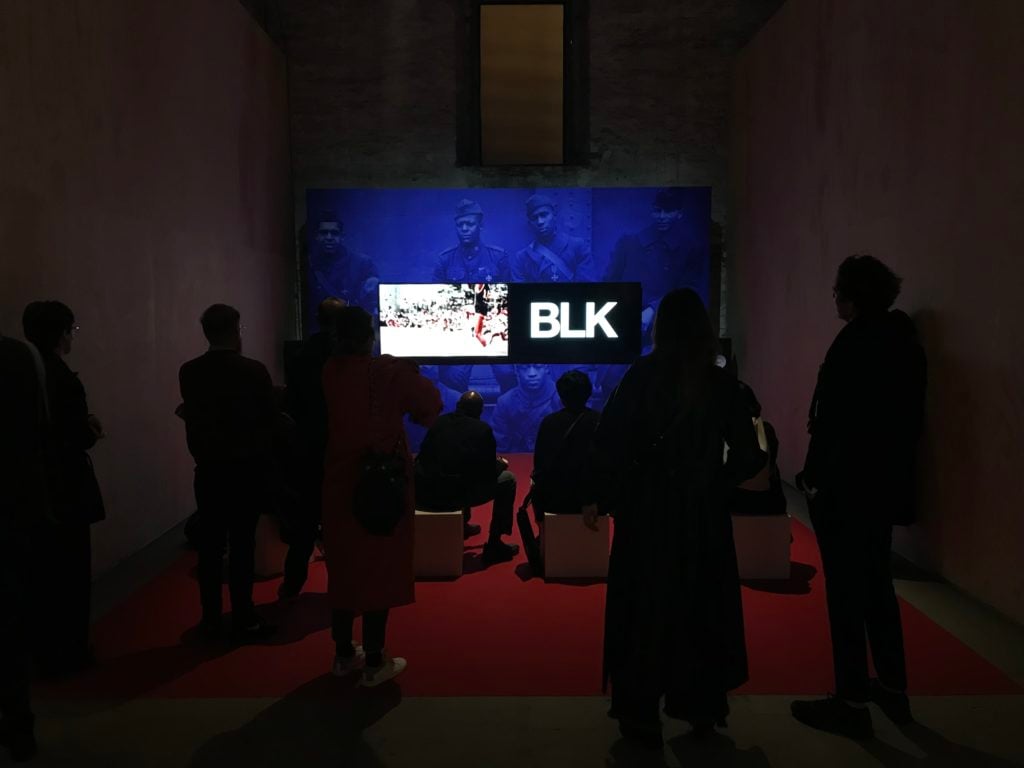 Kahlil Joseph's BLKNWS (2019–ongoing) in Ralph Rugoff's Venice Biennale. Photo by Andrew Goldstein.