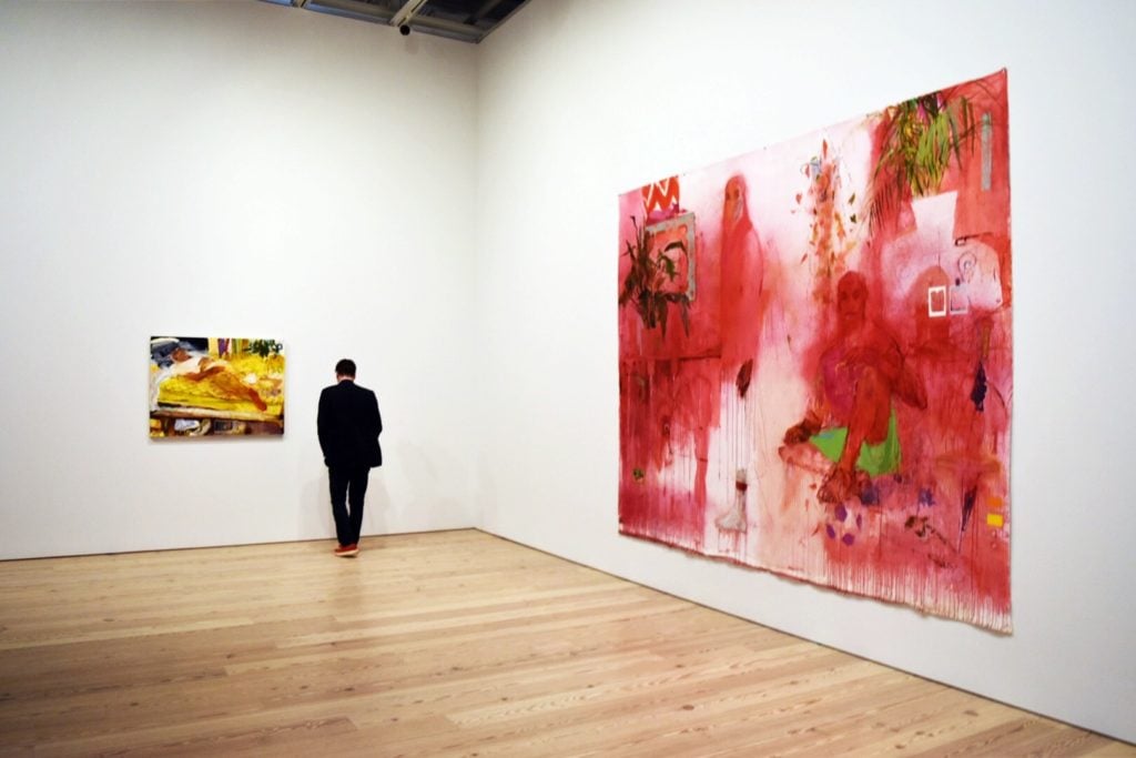 Installation view of paintings by Jennifer Packer. Image courtesy Ben Davis.