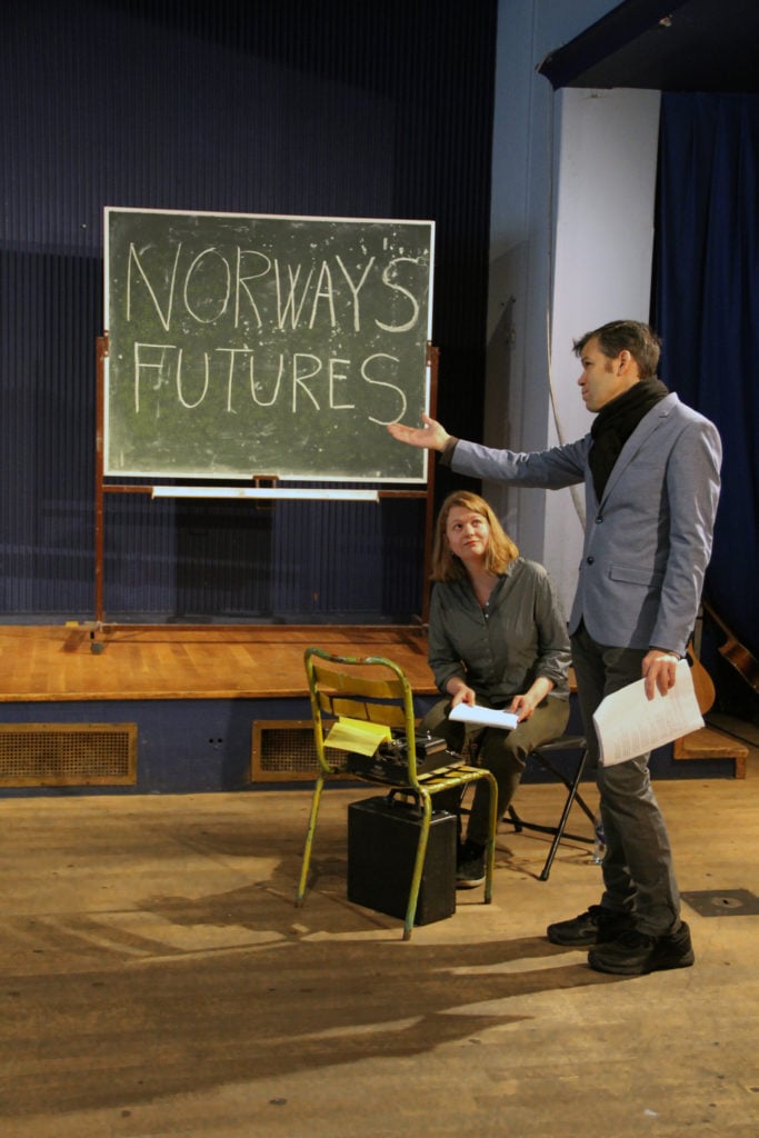 Rehearsal of "National Episodes: Grini and the Futures of Norway" by Rose Hammer. Courtesy of the artist. 