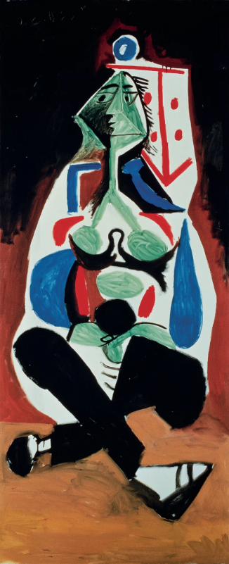 Pablo Picasso, <i>Femme aux jambes croisées</i> (1955). © 2019 Estate of Pablo Picasso/Artist Rights Society (ARS), New York. Courtesy of Gagosian.