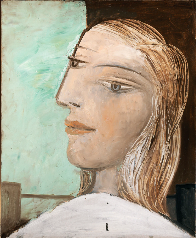 Pablo Picasso, <i>Portrait de femme profil gauche sur fond vert et brun</i> (1939). © 2019 Estate of Pablo Picasso/Artist Rights Society (ARS), New York. Photo: Maurice Aeschimann. Courtesy of Gagosian.