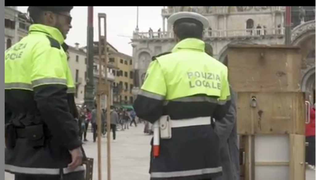 The police busted Banksy in St. Mark's Square. Screen shot courtesy of Pest Control.