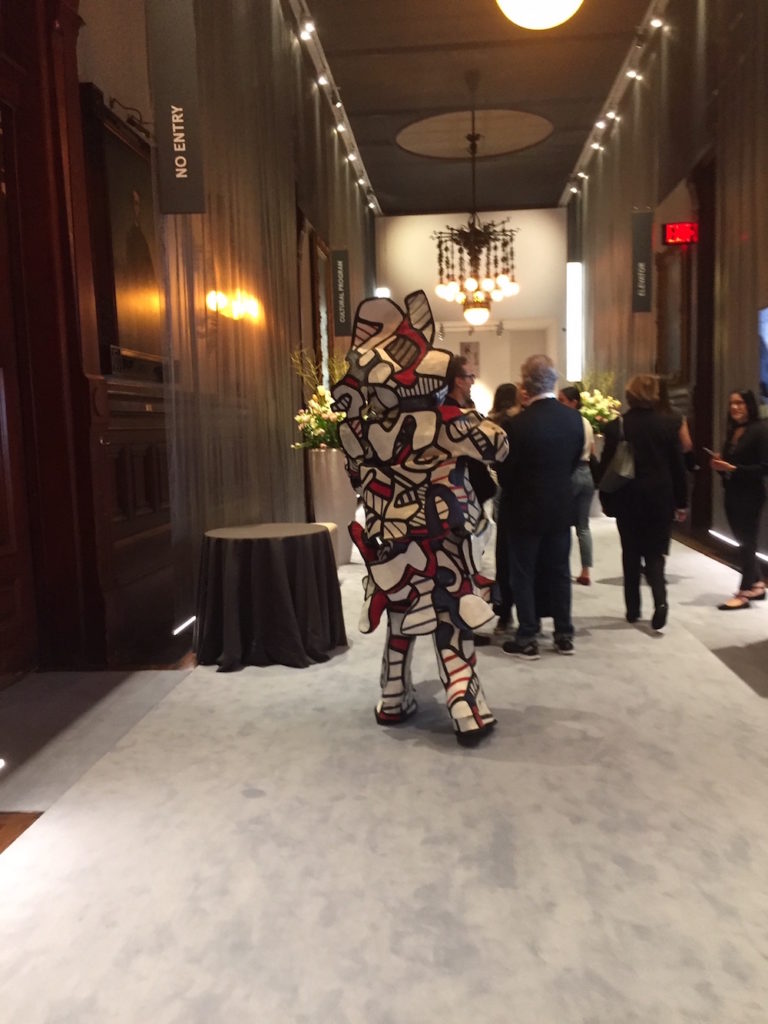 A character dressed as a Dubuffet sculpture at TEFAF NY VIP preview day. Photo by EIleen KInsella