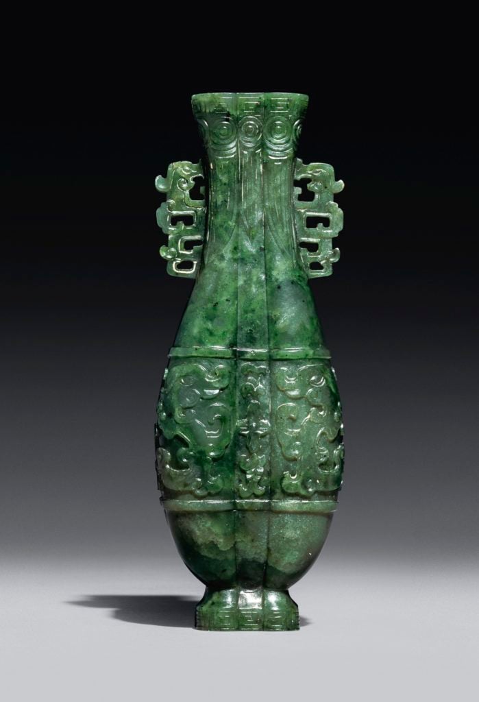 The Art Institute of Chicago sold this Qing dynasty jade vase at Sotheby's New York for $7,500 during Asia Week 2019. Photo courtesy of Sotheby's New York. 