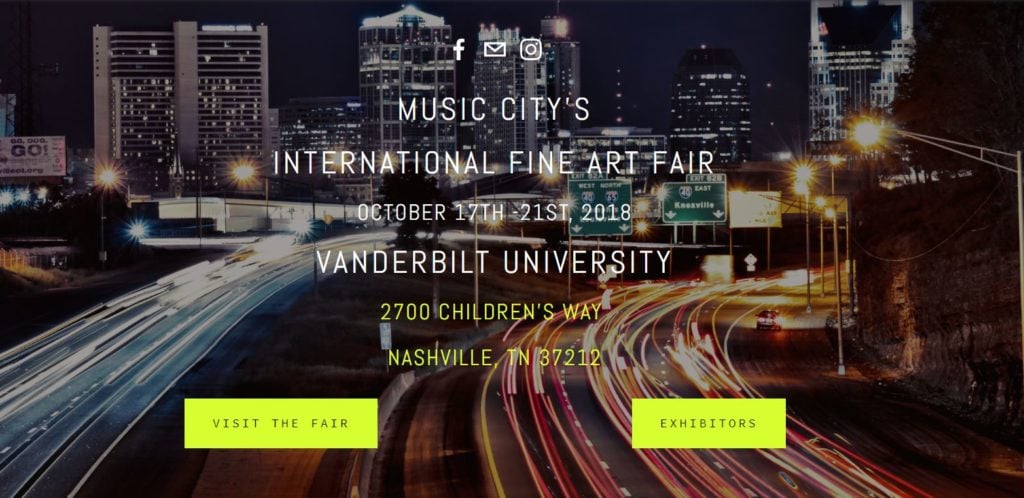 Screenshot of the now removed landing page at Art Nashville's website.